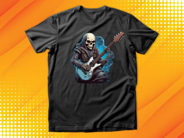 Ghost skull playing guitar t shirt design template