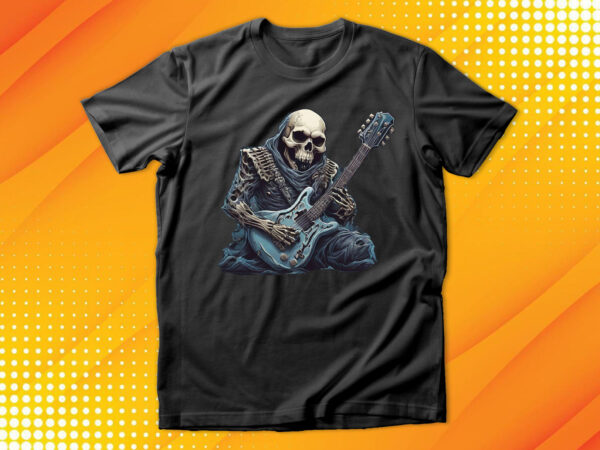 Ghost skull playing guitar t shirt design template