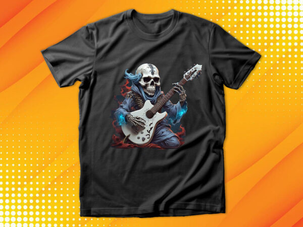 Ghost skull playing guitar t shirt design template