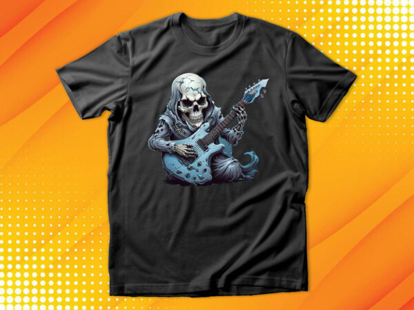 Ghost skull playing guitar t shirt design template