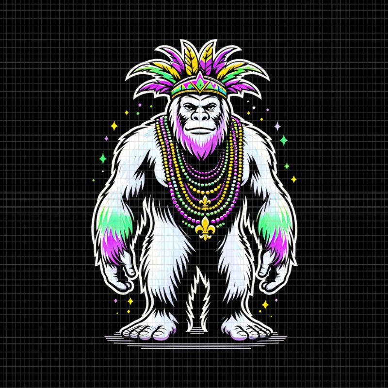 Mardi Gras Bigfoot Sasquatch Png, Mardi Gras Bigfoot Png, Funny Bigfoot