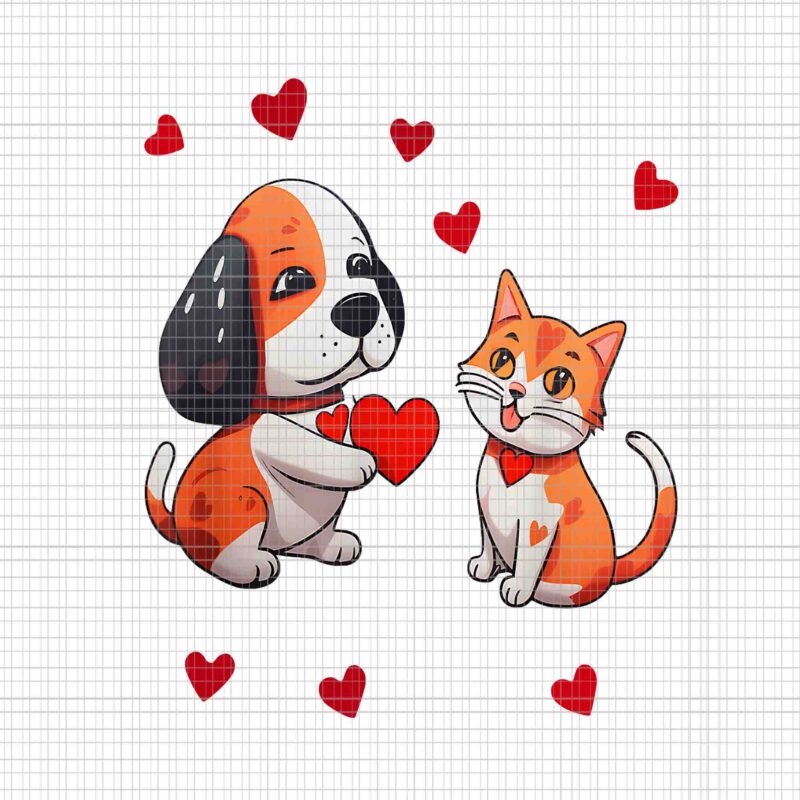 A Dog That Offers A Red Heart For Me A Cat On A Valentine Png, Dog Cat Valentine Png, Dog Valentine’s Day Png