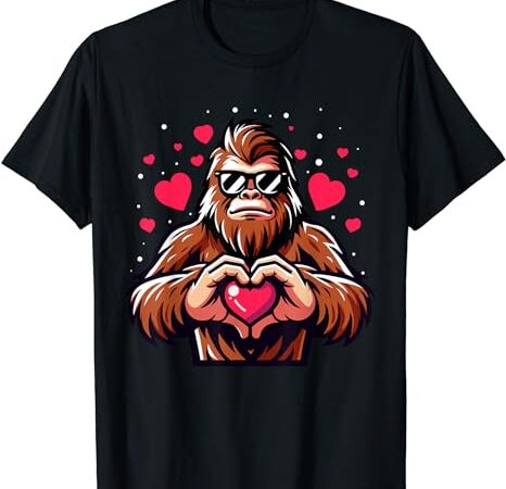 Bigfoot heart valentine’s day funny sasquatch boys kids t-shirt