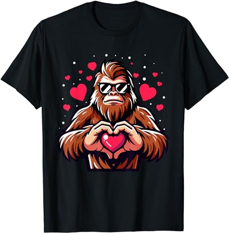 Bigfoot Heart Valentine’s Day Funny Sasquatch Boys Kids T-Shirt