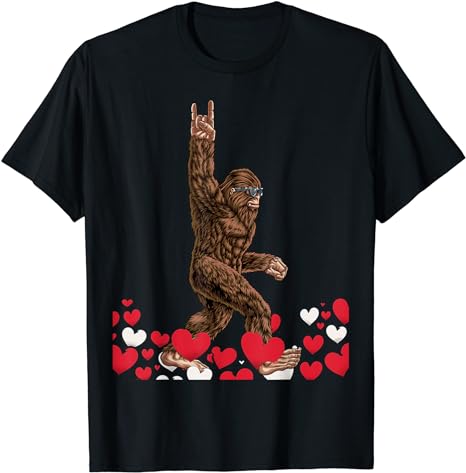 Bigfoot Valentines Day Shirt – Funny Hearts Sasquatch Love T-Shirt