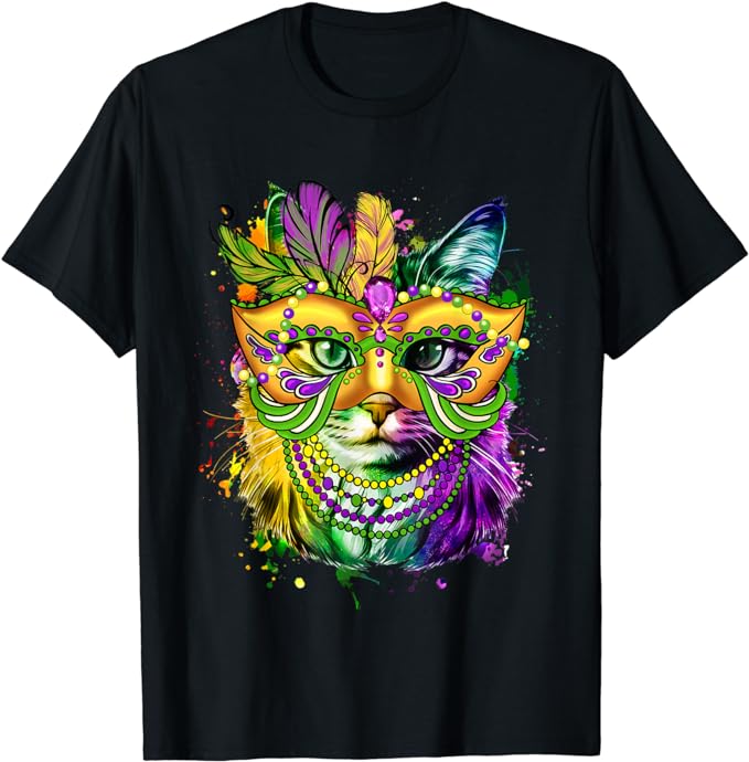 Cat Mardi Gras TShirt For Women Girls Cat Lover New Orleans T-Shirt