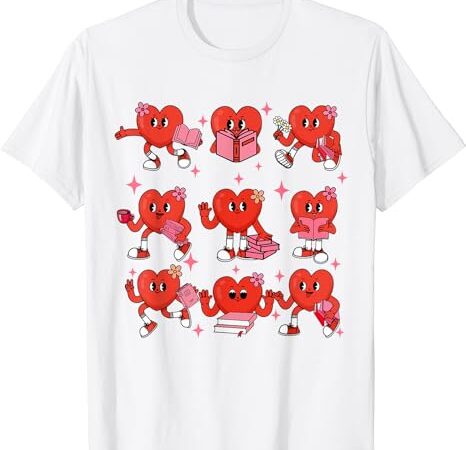 Cute heart reading a book valentines day teacher book lovers t-shirt