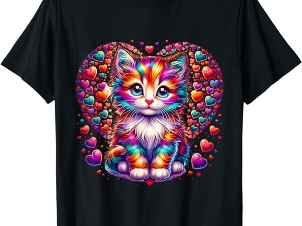 Cute multicolor cat heart valentines day for kitties lovers t-shirt