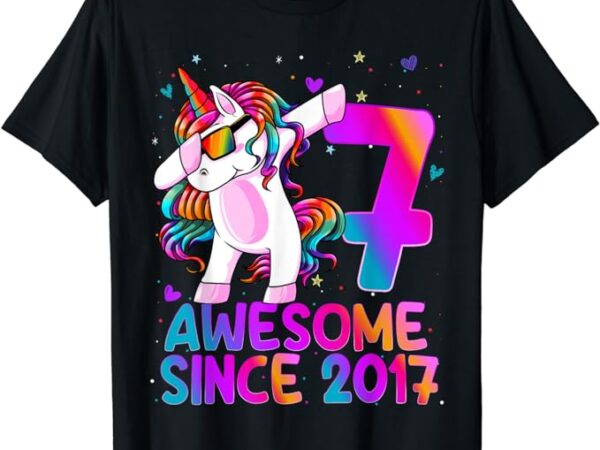 Dabbing unicorn 7 year old 7th birthday girl unicorn party t-shirt