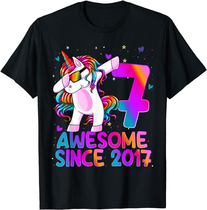 Dabbing Unicorn 7 Year Old 7th Birthday Girl Unicorn Party T-Shirt