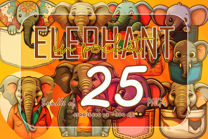 Elephant In Pocket 25 Clipart Perfect for Stylish T-Shirt Design Bundle