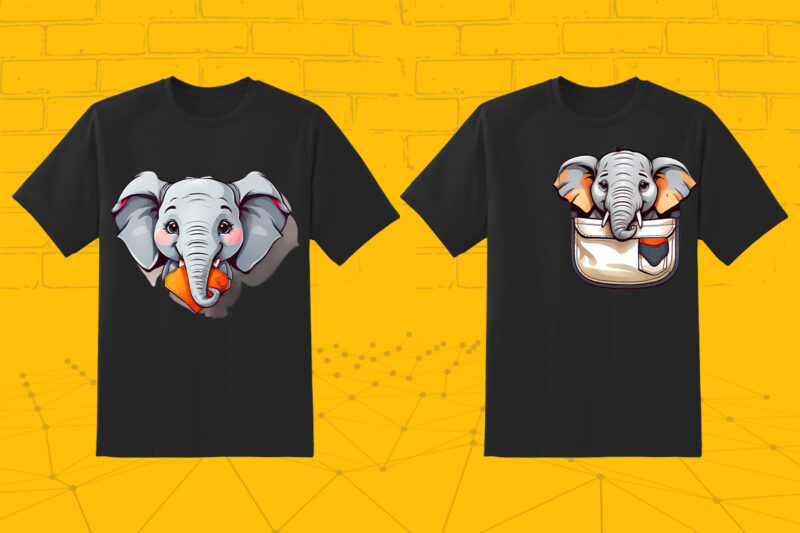 Elephant In Pocket 25 Clipart Perfect for Stylish T-Shirt Design Bundle