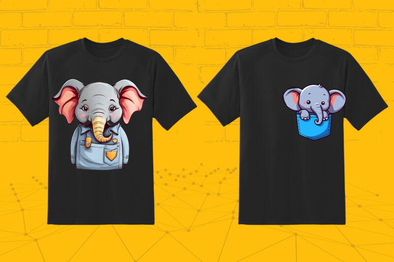 Elephant In Pocket 25 Clipart Perfect for Stylish T-Shirt Design Bundle