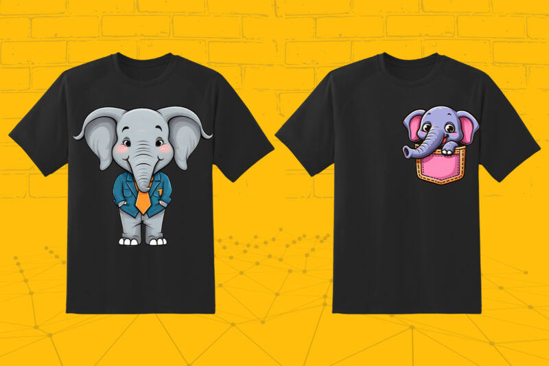 Elephant In Pocket 25 Clipart Perfect for Stylish T-Shirt Design Bundle