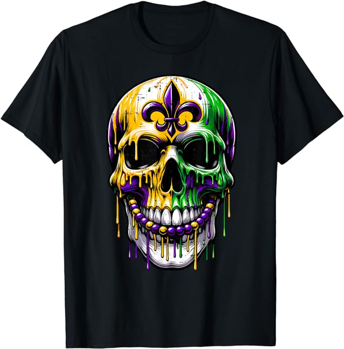 Fleur De Lis Mardi Gras Skulls Men Women Girls Boys Outfit T-Shirt