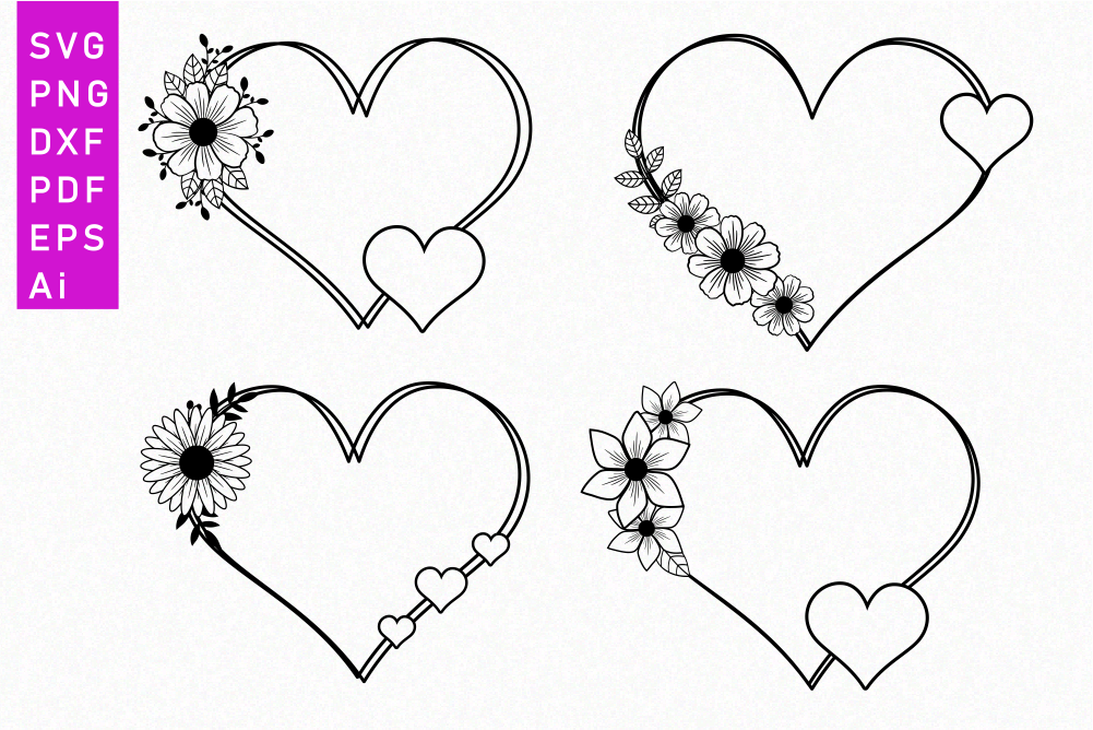 Floral Heart Shape SVG Design, Flower Hearts, Valentines Day, Valentine ...