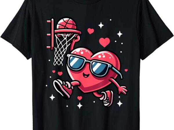 Funny valentines day heart playing basketball boys kids t-shirt