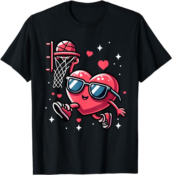 Funny Valentines Day Heart Playing Basketball Boys Kids T-Shirt