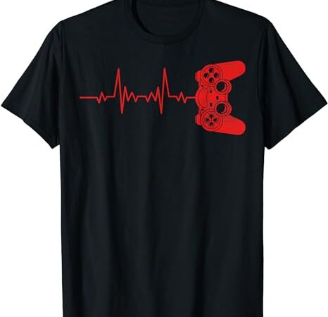 Gamer heartbeat funny video games gaming teens boys kid men t-shirt