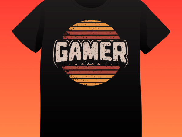 Gamer, vintage, sunset, typography, t-shirt design, old gaming t-shirt ...