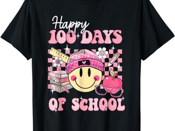 Happy 100 days of school teacher kids retro groovy 100th day t-shirt