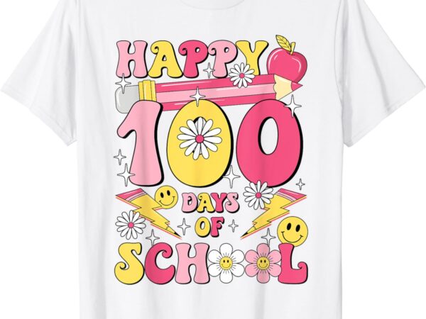 Happy 100th day of school teacher kids retro groovy 100 days t-shirt