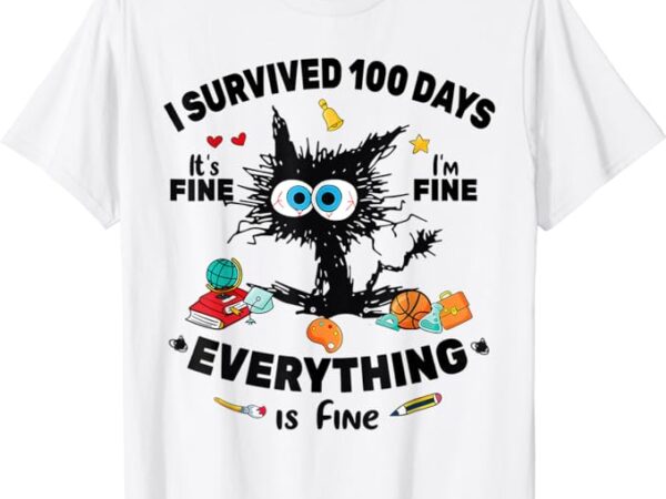 Happy 100th day of school funny black cat 100 days of school t-shirt