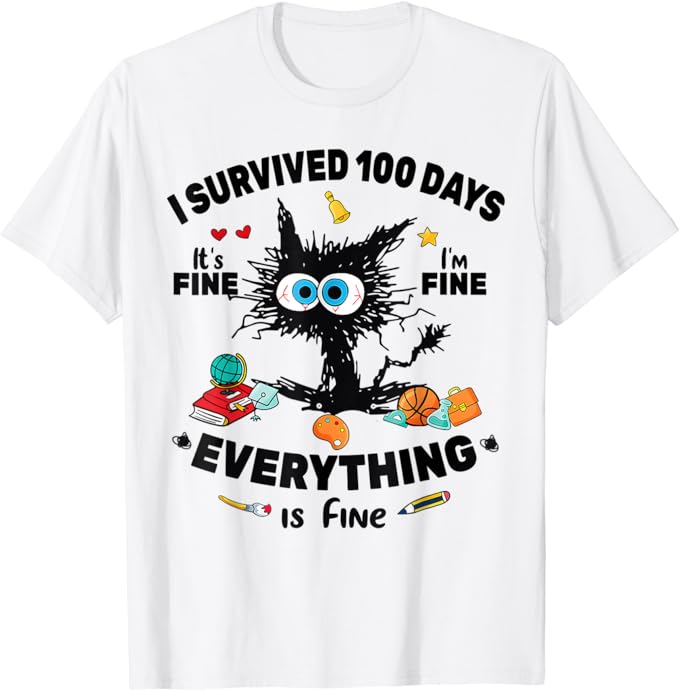 Happy 100th Day of School Funny Black Cat 100 Days Of School T-Shirt