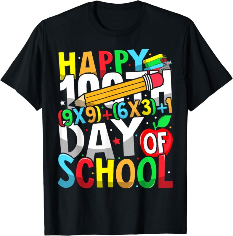 Happy 100th Day of School Math Formula For Teacher Kids T-Shirt