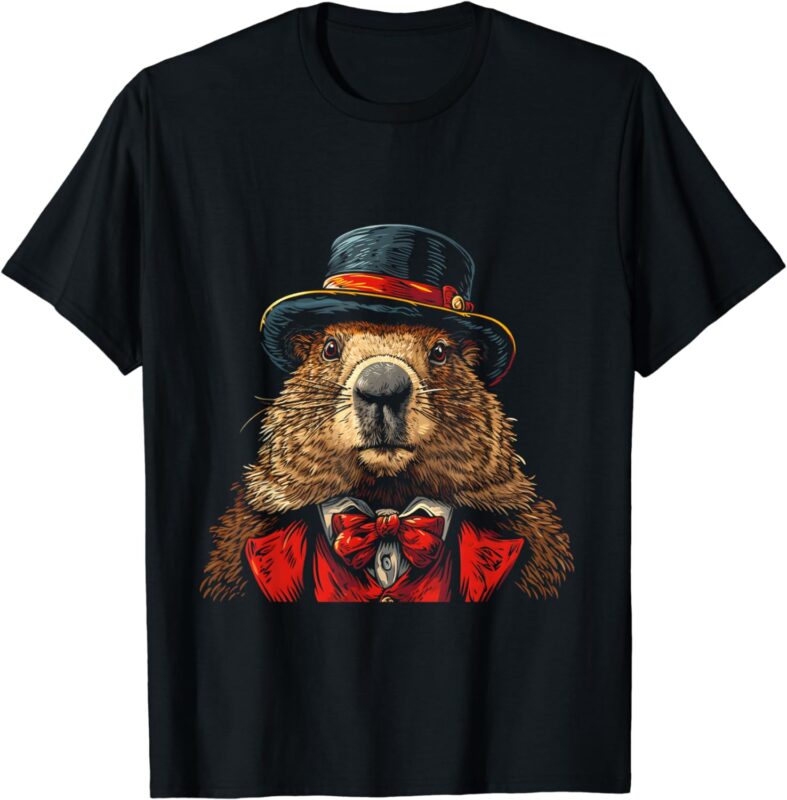 Happy Groundhog Day Ground Hog With Hat Animal Lover T-Shirt