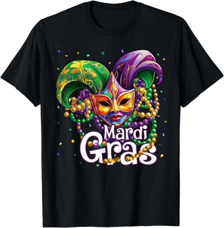 Happy Mardi Gras Carnival Party Mask Beads Men Women Kids T-Shirt