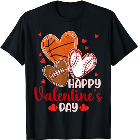 Happy Valentines Day Basketball Baseball Football Boys Mens T-Shirt