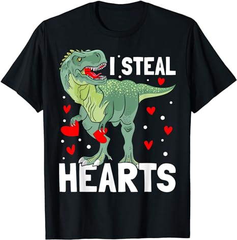 I Steal Hearts Love T rex Dinosaur Valentines Day Boys Kids T-Shirt