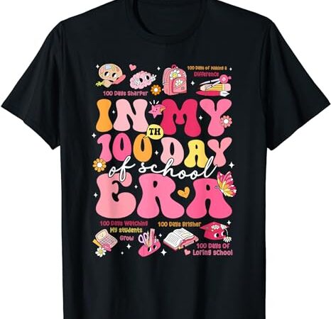 In my 100 days of school era groovy retro student teacher t-shirt