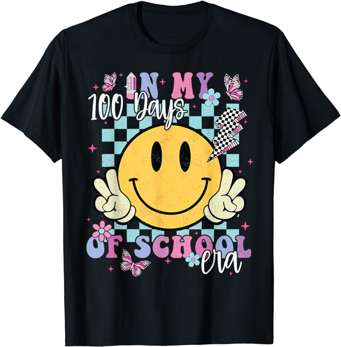 In My 100 Days Of School Era Retro Groovy 100th Day Teacher T-Shirt