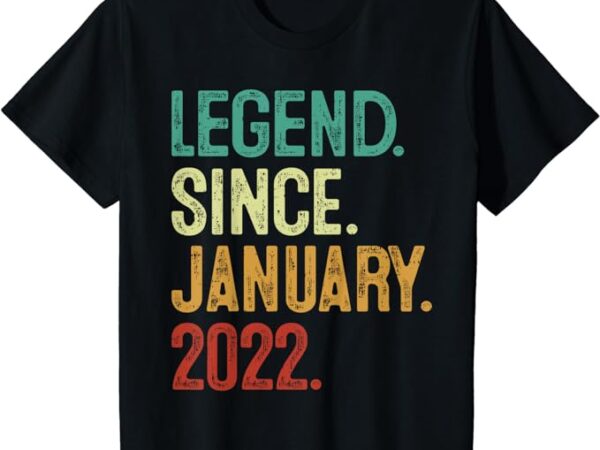 Kids 2 years old legend since january 2022 2nd birthday t-shirt