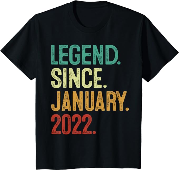 Kids 2 Years Old Legend Since January 2022 2nd Birthday T-Shirt