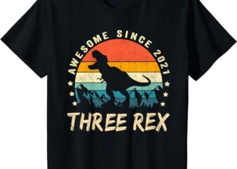 Kids Three Rex 3rd Birthday Shirt Third Dinosaur 3 Year Old T-Shirt