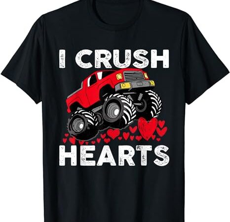 Kids valentines monster truck boys toddler i crush hearts t-shirt