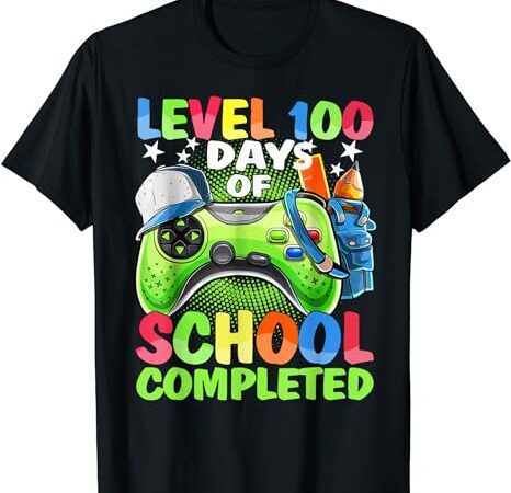 Level 100 days of school completed video games boys gamer t-shirt