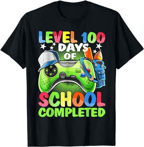 Level 100 Days Of School Completed Video Games Boys Gamer T-Shirt