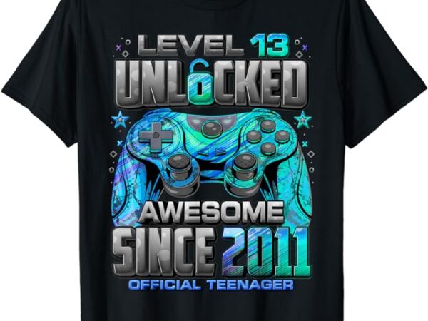 Level 13 unlocked awesome since 2011 13th birthday gaming t-shirt 1