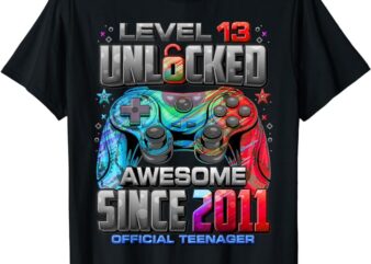 Level 13 Unlocked Awesome Since 2011 13th Birthday Gaming T-Shirt