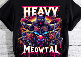 Heavy Metal Headbanger Gift Drummer Cat Playing Drum Meowtal T-Shirt PNG File