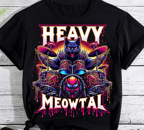 Heavy metal headbanger gift drummer cat playing drum meowtal t-shirt png file