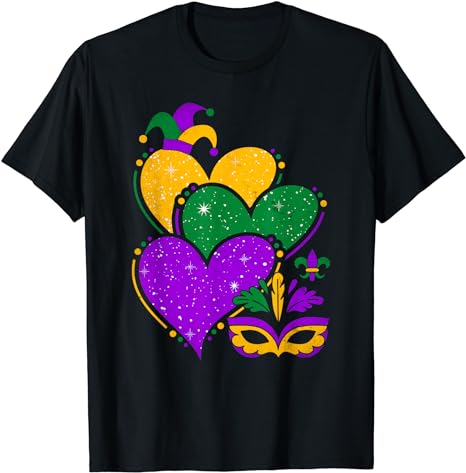 Mardi Gras Cute Hearts Women Girls Kids Vintage T-Shirt