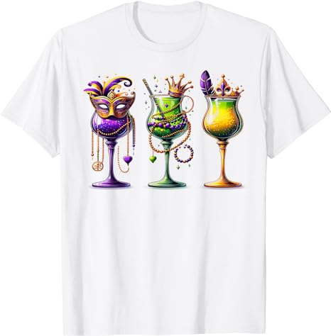 Mardi Gras Glass Of Wine Funny Drinking Wine Festival Parade T-Shirt