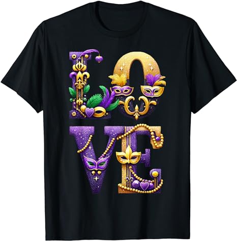 Mardi Gras Love Letters Outfit Costume Men Women Mardi Gras T-Shirt