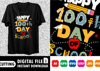 Happy 100th day of school Happy back to school day shirt print template, typography design for kindergarten pre k preschool, last and first