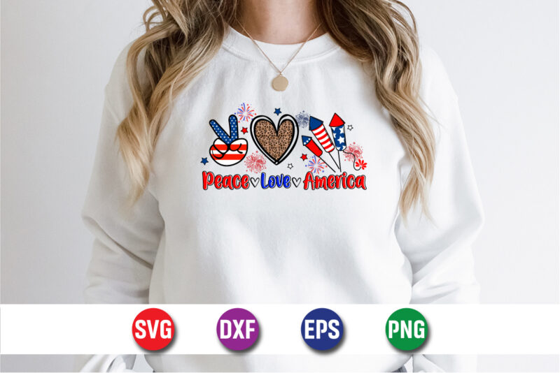 Peace Love America 4th of July T-shirt Design Print Template